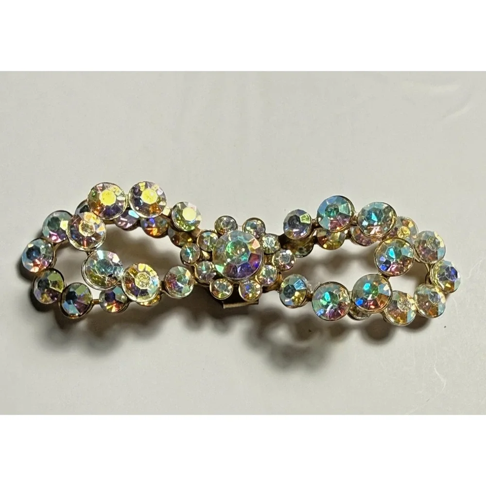 Vintage Gold Tone Aurora Borealis Rhinestone Shoe Clip Bow 1 Only 2.25